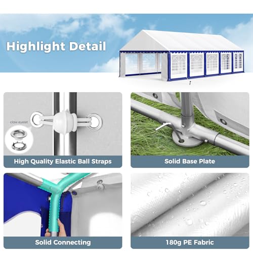 GREEN PARTY 20x40FT Party Tent Heavy Duty, Large Wedding Event Shelters with 7 Carry Bags & Removable Sidewalls, Outdoor Canopy Gazebo Commercial Tents for Parties Carport Camping Garden Patio