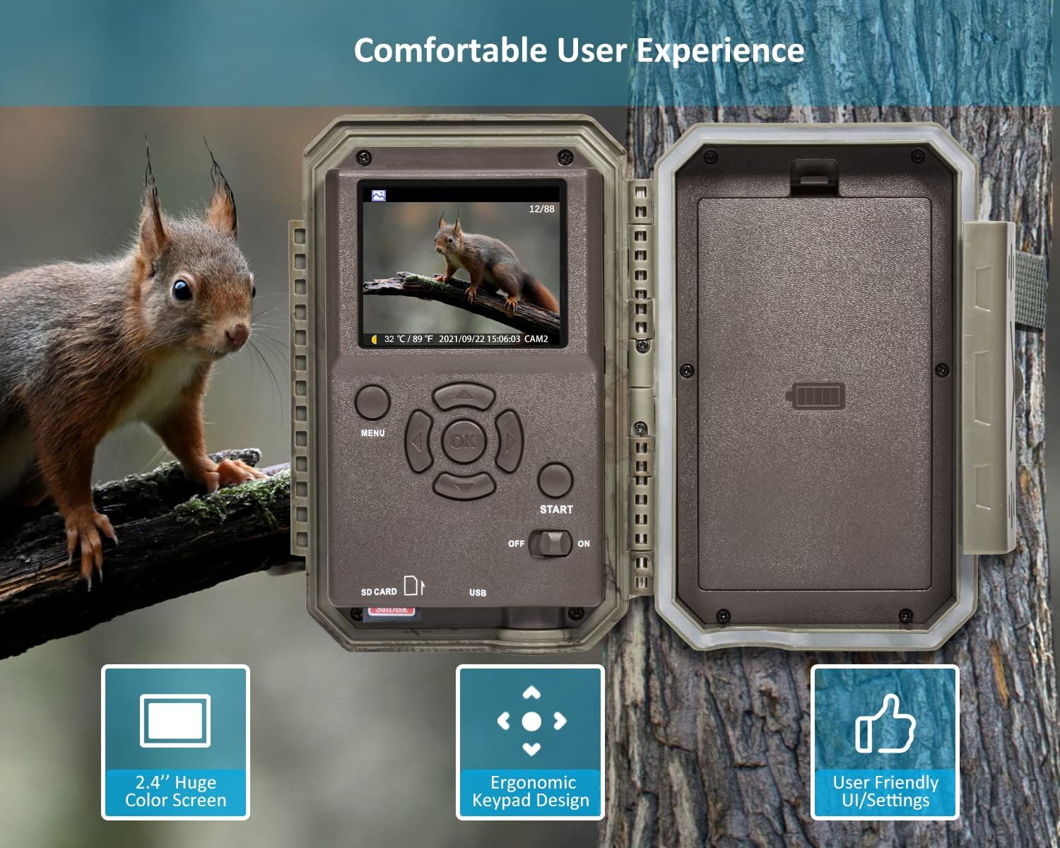 GardePro E5S Game Trail Camera 32MP 1296P with 100ft Night Vision Motion Activated Waterproof