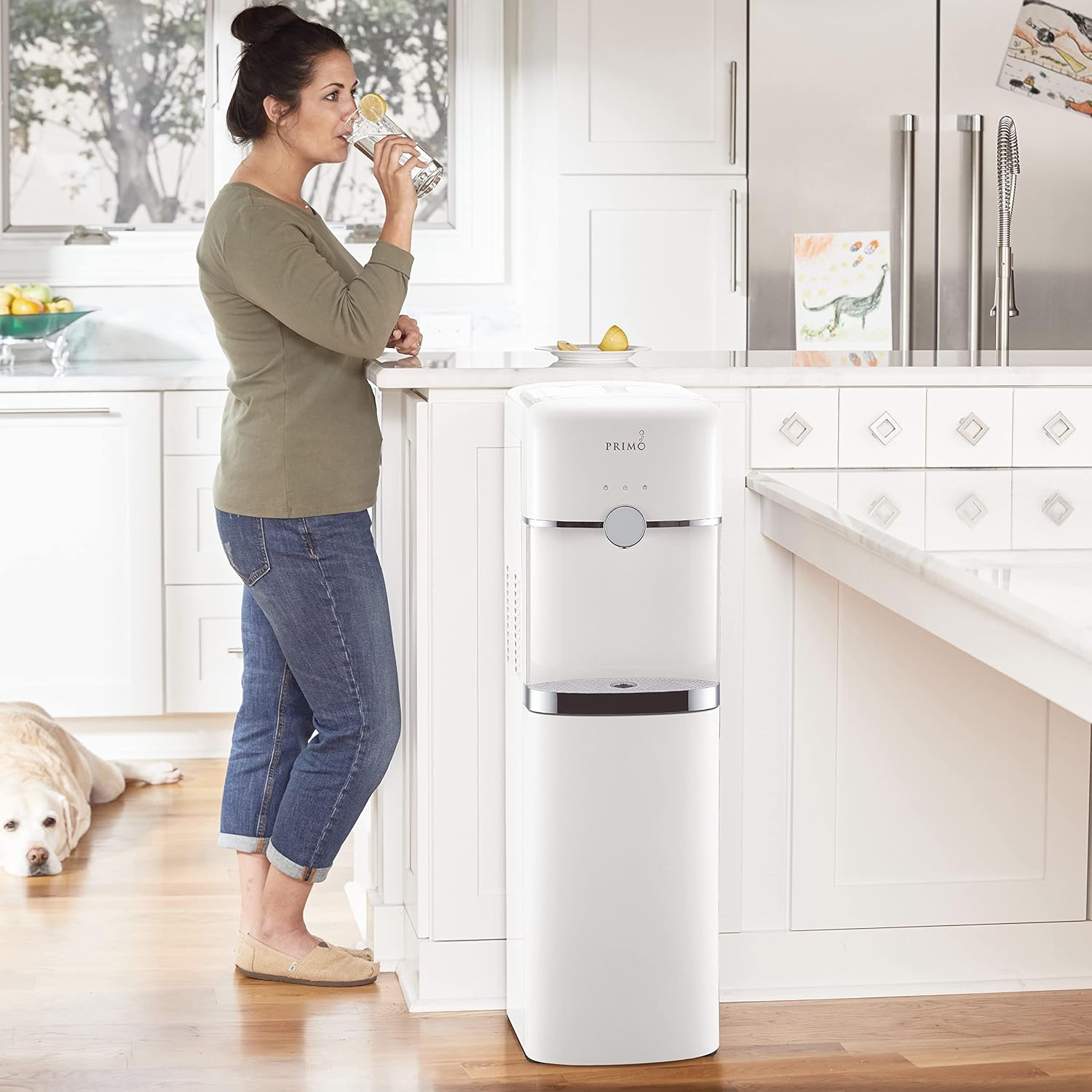 Primo Smart Touch Bottom-Loading Water Dispenser - 3 Temp (Hot-Cool-Cold) Water Cooler Water Dispenser for 5 Gallon Bottle, White, Touch Controls