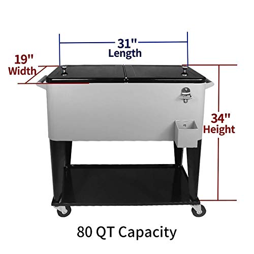 SHAREWIN 80 Quart Rolling Ice Chest on Wheels and Handle,Rolling Cooler Cart Outdoor Beverage Cart for Patio Party,Backyard,Pool,Picnic, BBQ
