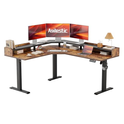 Agilestic L Shaped Electric Standing Desk with 2 Drawers, 63 Inch Ergonomic Adjustable Height Desk with Storage, Corner Desk Sit Stand up Computer Table for Work Office Home, Rustic Brown