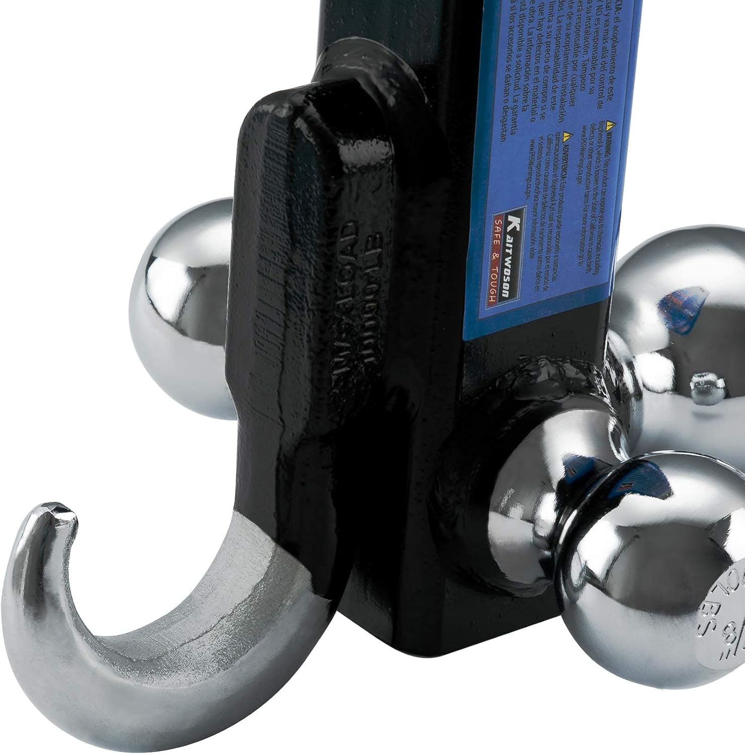 KAITWOSON Trailer Hitch Tri Ball Mount with Hook, 1-7/8,2,2-5/16-inch Hitch Balls, Chrome Pack of 2