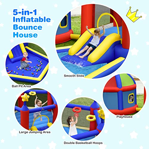 BOUNTECH Inflatable Bounce House, Bouncy House for Kids 5-12 Indoor Outdoor Family Fun w/Playhouse, Basketball Hoops, Ball Pit Pool, Portable Backyard Bouncer for Toddler Birthday Party Gifts