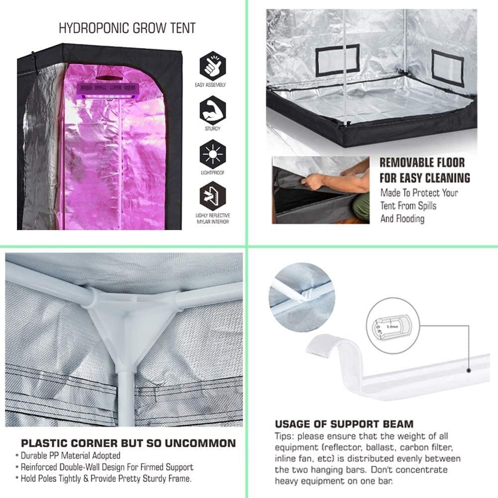 Grow Tent Kit Complete Package New Tech APQ300 LED Grow Light Full-Spetrum, 32"X32"X63"Indoor Mylar Grow Tent, 4" Fan Filter Combo Ventilation Kit for Hydroponic Growing System