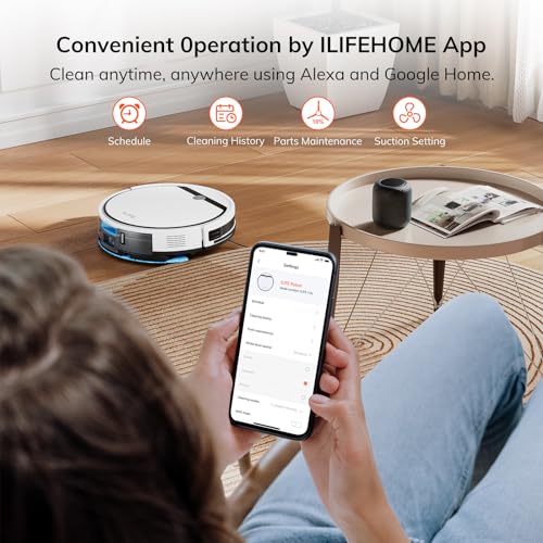 ILIFE V3s Pro Robot Vacuum Cleaner, Tangle-free Suction , Slim, Automatic Self-Charging Robotic Vacuum Cleaner, Daily Schedule Cleaning, Ideal For Pet Hair，Hard Floor and Low Pile Carpet,Pearl White