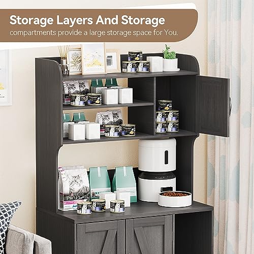 Cat Litter Box Furniture,Hidden Cat Box Enclosure with Shelf Storage, Wood Sturdy Cat Washroom Storage, Indoor Cat House Furniture, Grey