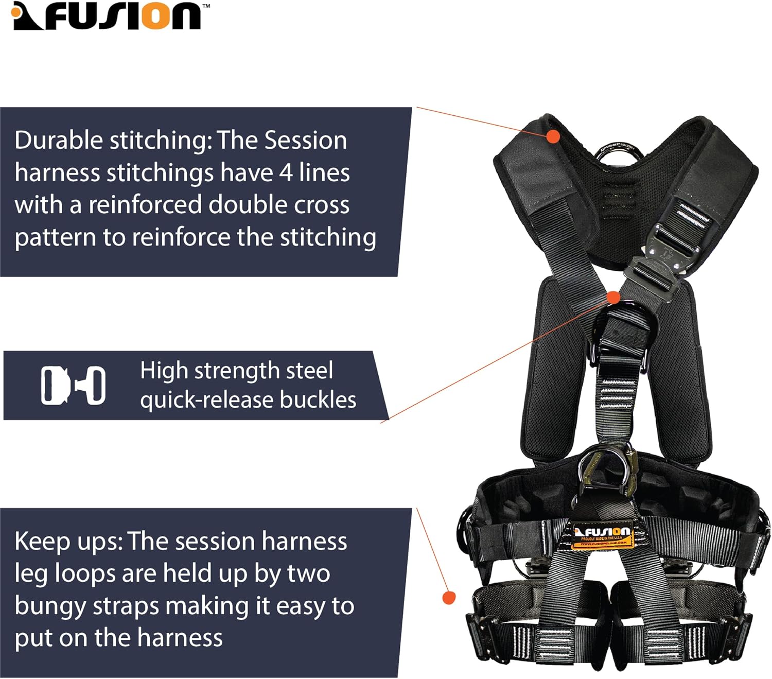 Fusion Climb Tac GT Tactical Full Body EVA Padded Heavy Duty Adjustable Zipline Harness 23kN M-L Black