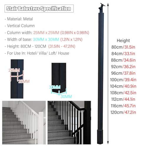 Staircase Balusters Black 1 3 4 6 7 8 10 Pieces, 25MM/ 1" Stair Spindles Post Kit for Entrance Stairs Loft Yard Porch, Interior Stairway Railing Banister Pickets with Bracket, 31 39 42 47 Inch ( Color