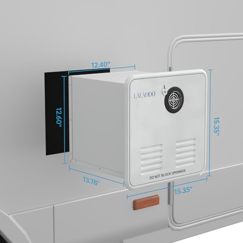 RV Tankless Water Heater DC 12V Instant Endless Hot Water with 15 x 15 inches White Door and Remote Controller LCD Display Compatible with all RV
