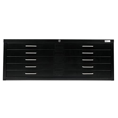 AdirOffice Flat File Cabinet - Heavy Duty 5-Drawer Blueprint Sheets Storage, 41" x 53" Great for Documents Sized 36” x 48”, Ideal for Artists, Art Files, Engineers, Architects, Offices - Black