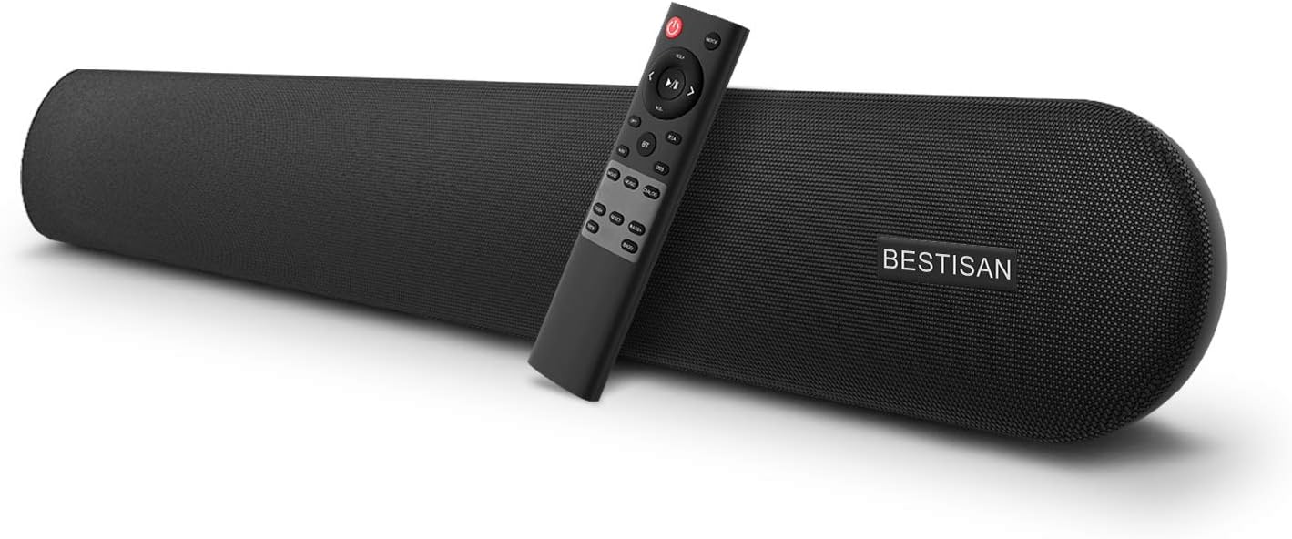 Soundbar, BESTISAN 80 Watts TV Sound Bar Home Theater Speaker with HDMI, Optical, RCA, AUX Port, Bluetooth 5.0, Movie/Music/Dialogue Audio Mode, Enhanced Bass Technology, Bass Adjustable, 2022 Version
