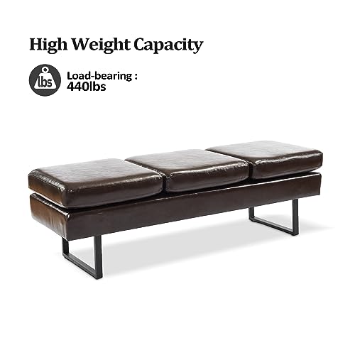 Waiting Room Bench for Salon, 59.5'' Reception Bench Office Chair Seating, Faux Leather Guest Lobby Furniture Conference Room Chair for Beauty Barber Barbershop, Brown