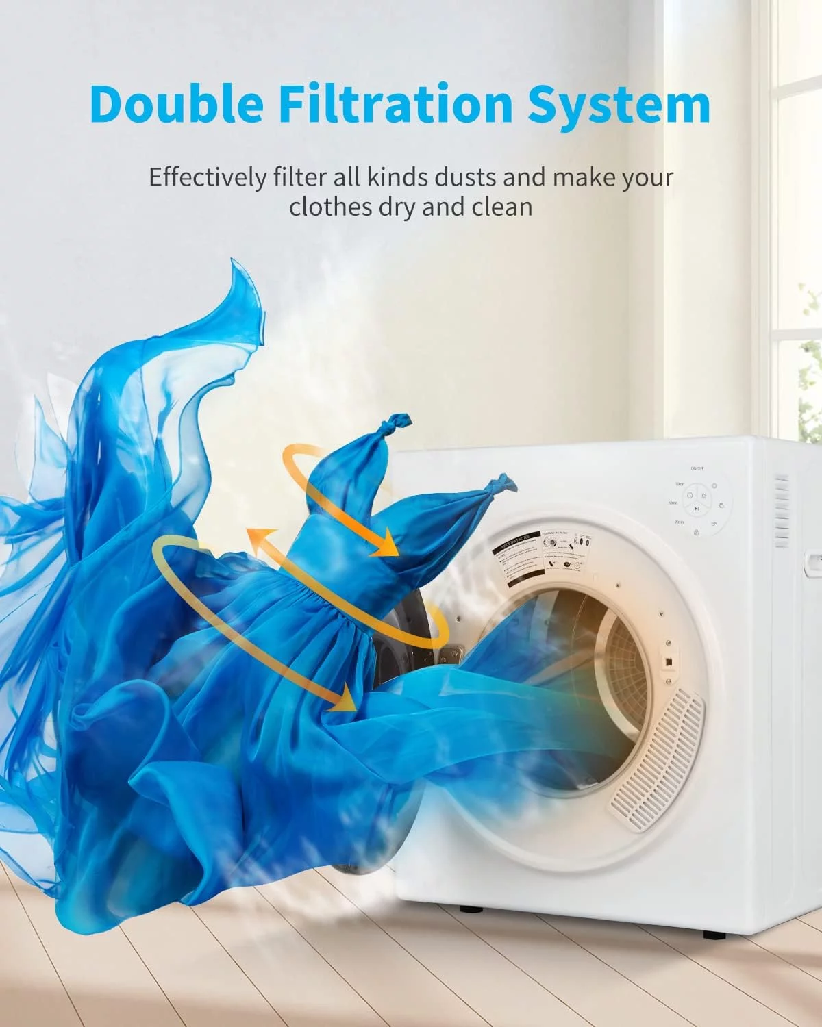 Muhub White Portable Dryer, 13lbs Portable Clothes Dryer with Stainless Steel Tub, 110V Power Compact Laundry Dryer, Control Panel Upside Easy Control for 4 Automatic Drying Mode