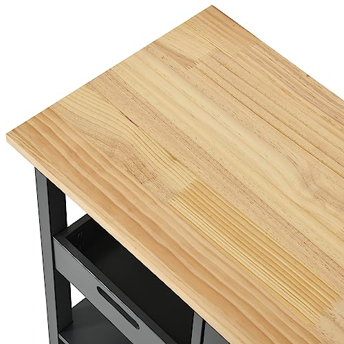 YITAHOME Small Solid Wood Top Kitchen Island Cart on Wheels with Storage, Rolling Portable Dining Room Serving Utility Carts Mobile Movable with 3 Drawers Cabinet, Oak & Gray