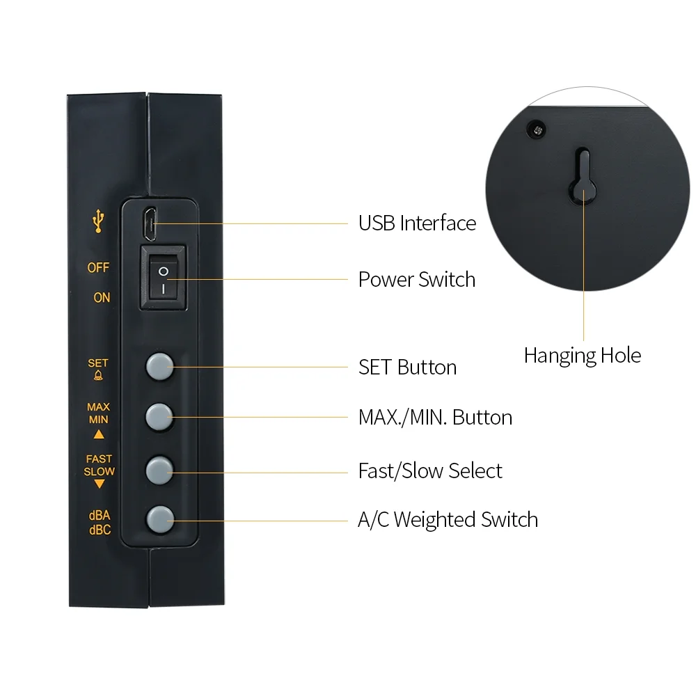 SMART SENSOR AR884A Sound Level Meter with Large LCD Screen Wall Mounted Digital Sound Level Meter Digital Noisemeter Decibel Monitoring Tester Noise Measuring Instrument 30-130dB Measuring