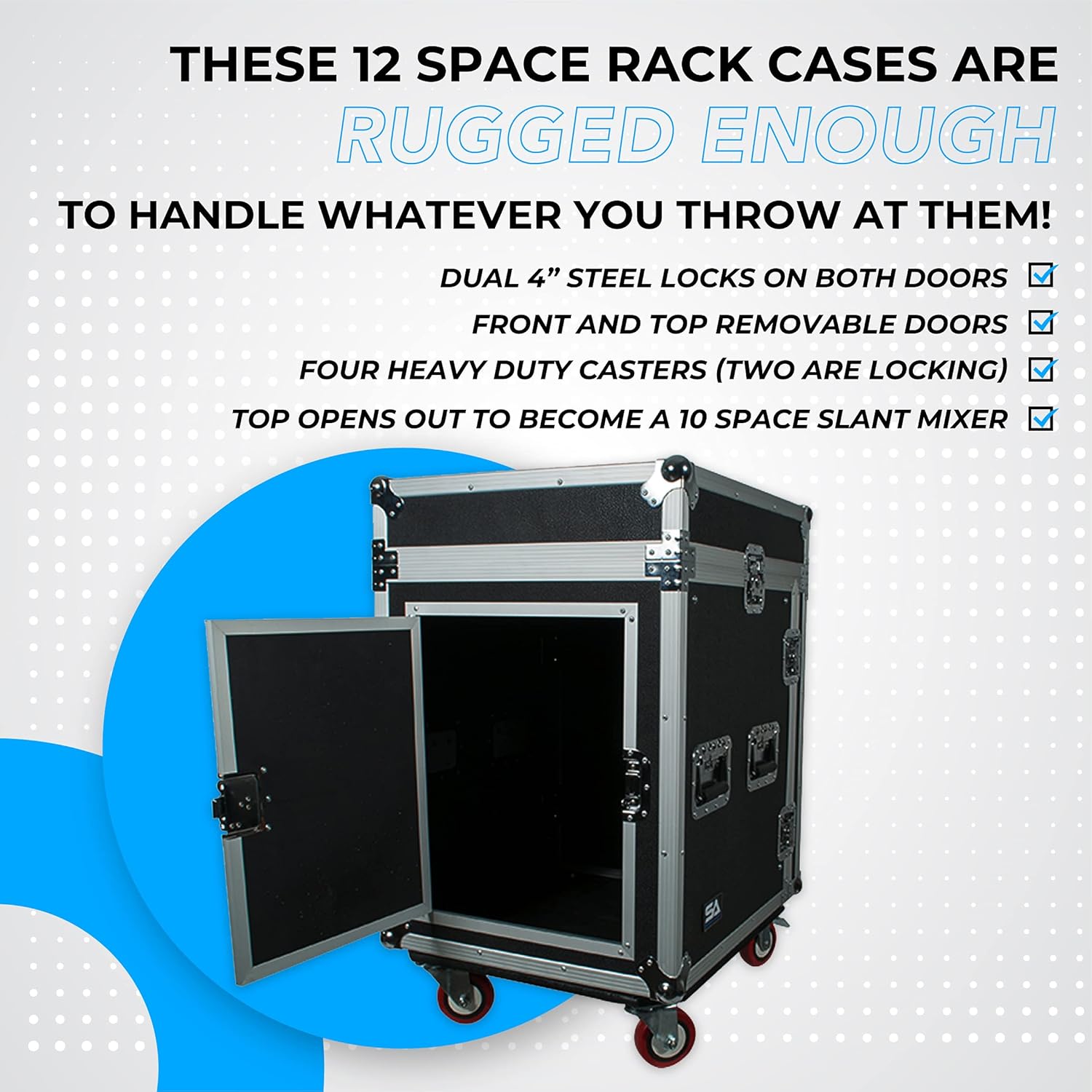 Seismic Audio - SAMRC-12U - 12 Space Rack Case with Slant Mixer Top and Casters - PA/DJ Pro Audio Road Case