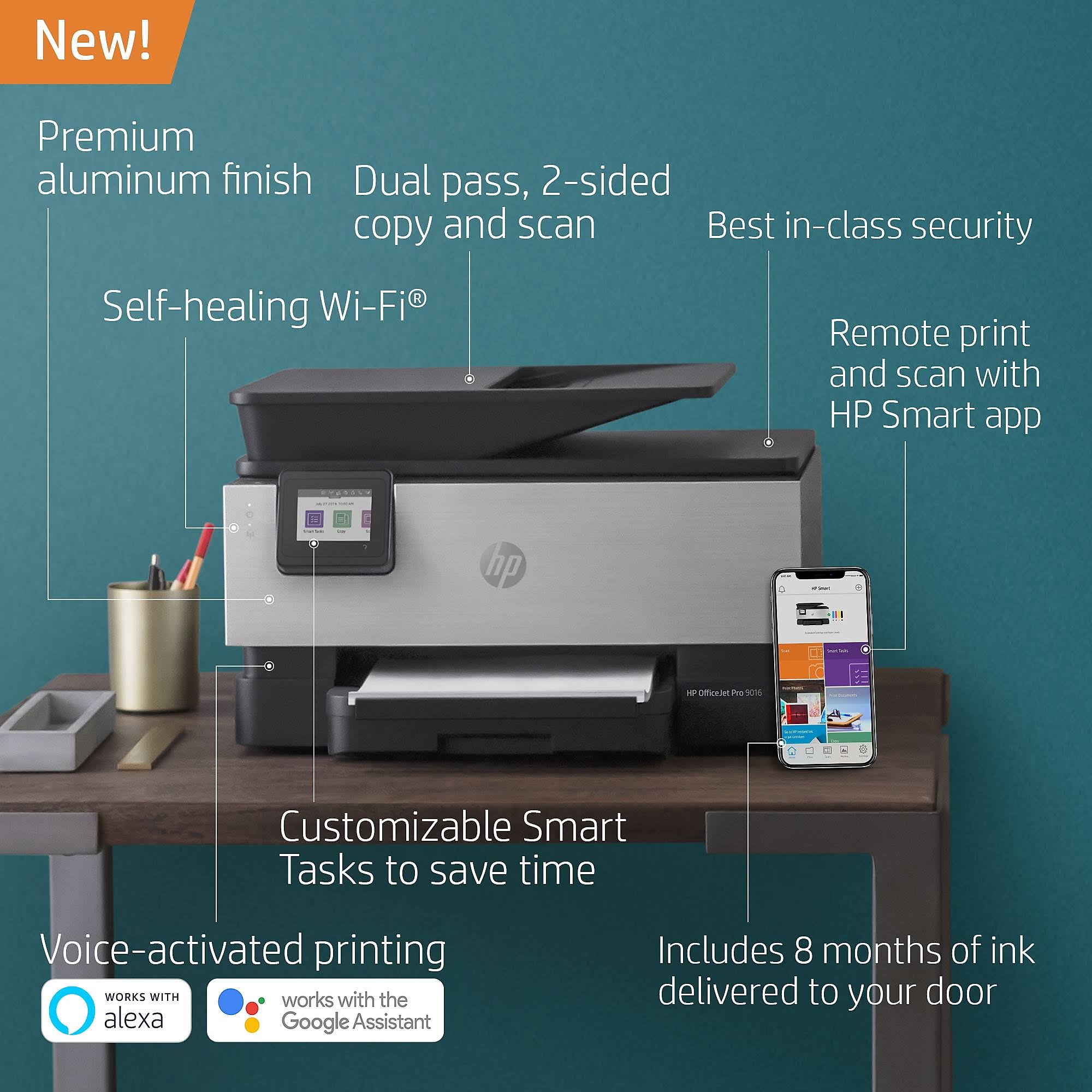 HP OfficeJet Pro 9016 All-in-One Wireless Color Inkjet Printer w/ 8 Months of Ink Delivered to Your Door (1KR47A)