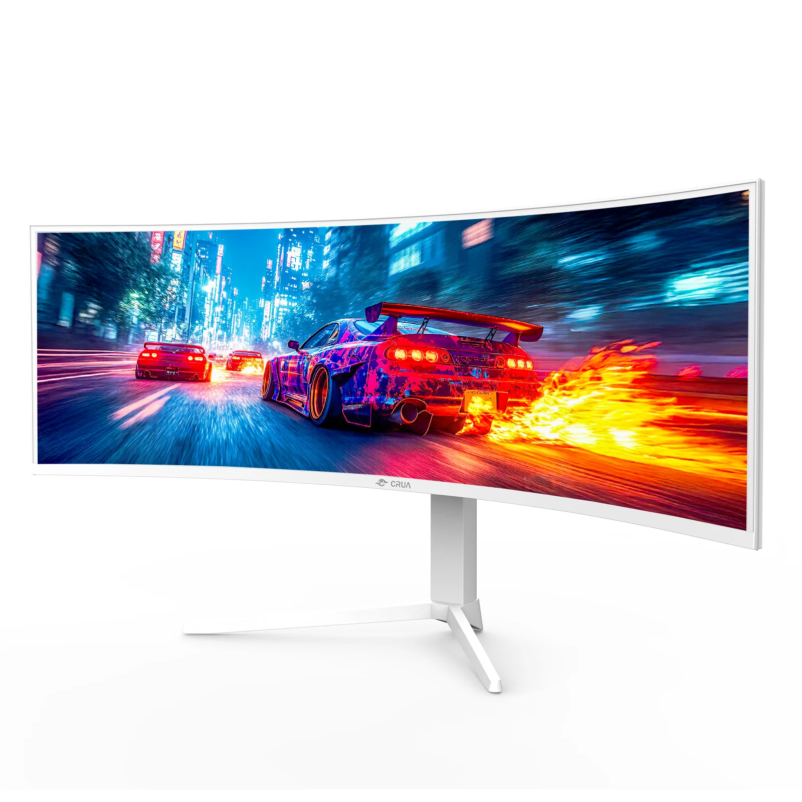 CRUA 49 Inch Ultra-Wide Curved Gaming Monitor, 120Hz, DQHD (5120x1440p), 1500R,FreeSync, 32:9, 120% sRGB, HDMI &amp; DP, Height adjustable, Built-in Speakers, Wall Mount Install, White