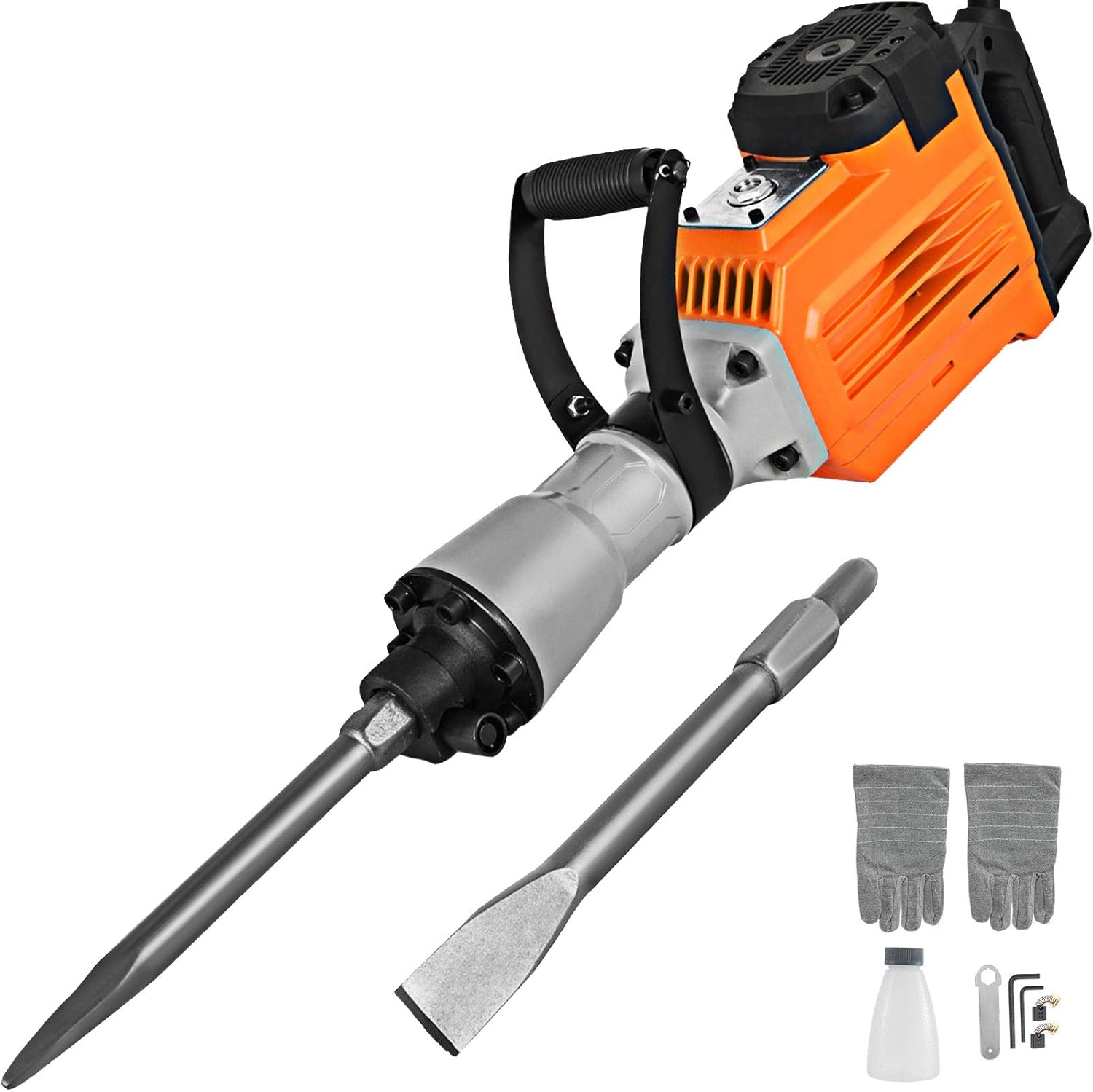 Mophorn 3500W Electric Demolition Hammer Heavy Duty Concrete Breaker 1400 BPM Jack Hammer Demolition Drills with Flat Chisel Bull Point Chisel (3500 W)