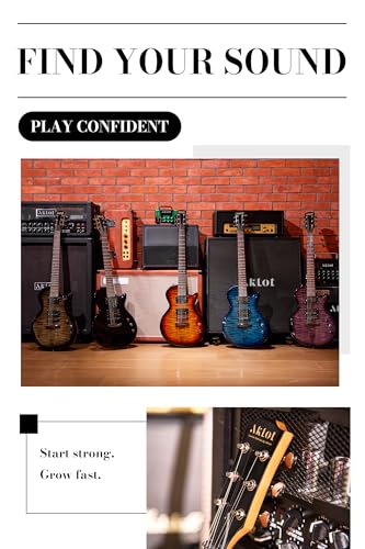 AKLOT Muti-Tone Electric Guitar with Coil-Split: Roasted Maple Neck, Flame Maple Graphic Top, Dual Humbuckers Pickups, Beginner Guitar Kit with Gig Bag, Lesson Book, Strap, Picks, Violet Venom