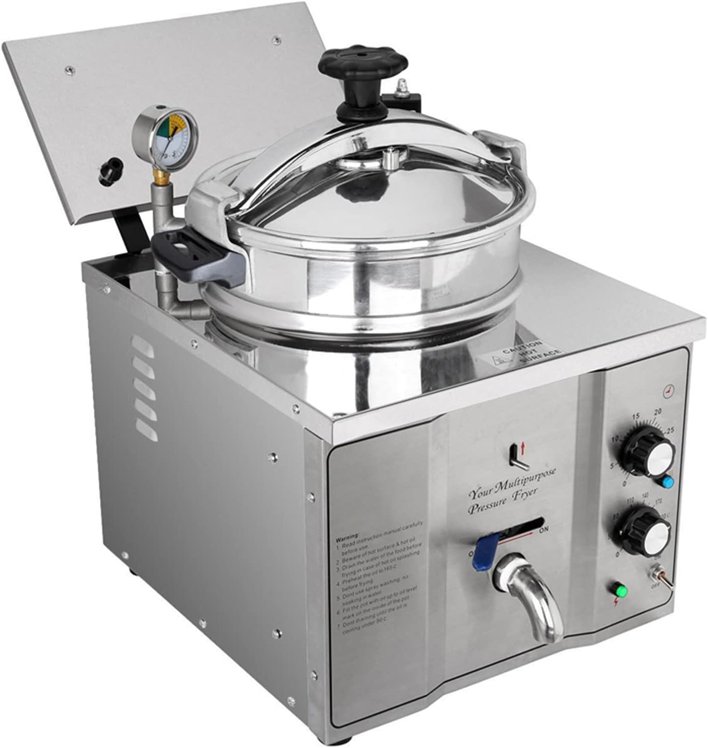 TECHTONGDA 16L Countertop Pressure Fryer, Stainless Steel Commercial Chicken Deep Fryer, 110V 3KW Counter Top Pressure Cooker with Timer and Variable Thermostat, for Restaurant Frying Chicken Fish