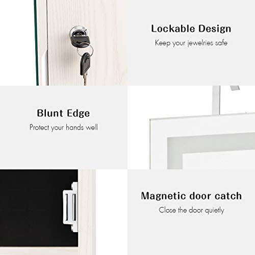 Giantex Jewelry Cabinet Armoire Door Wall Mount, 47.2in Lockable Touch Screen Lighted Full Length Mirror, 3 Lighting Settings, Inside Makeup Mirror, Jewelry Storage Box Organizer (Black)