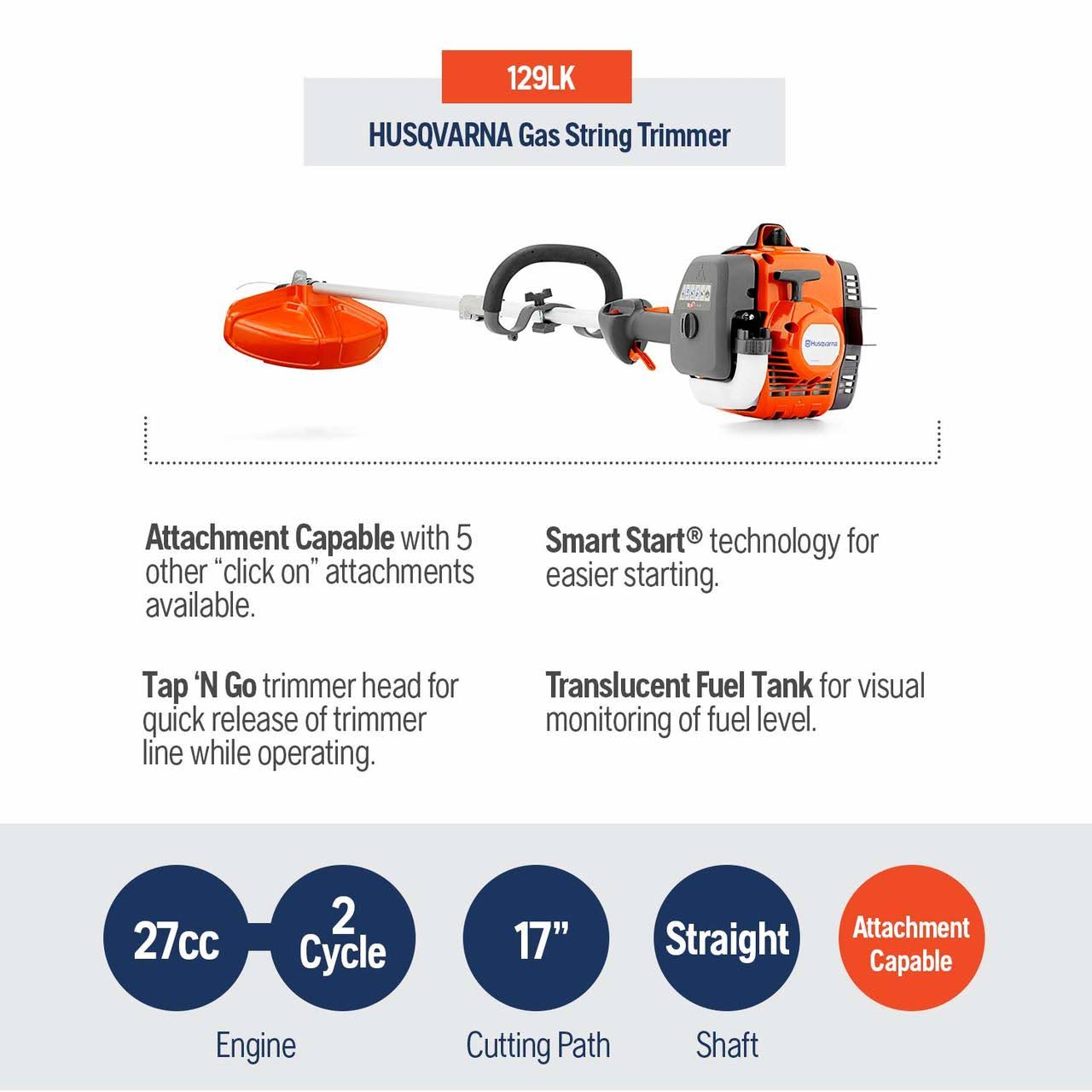 Husqvarna 129LK Straight Shaft String Trimmer - 27 cc