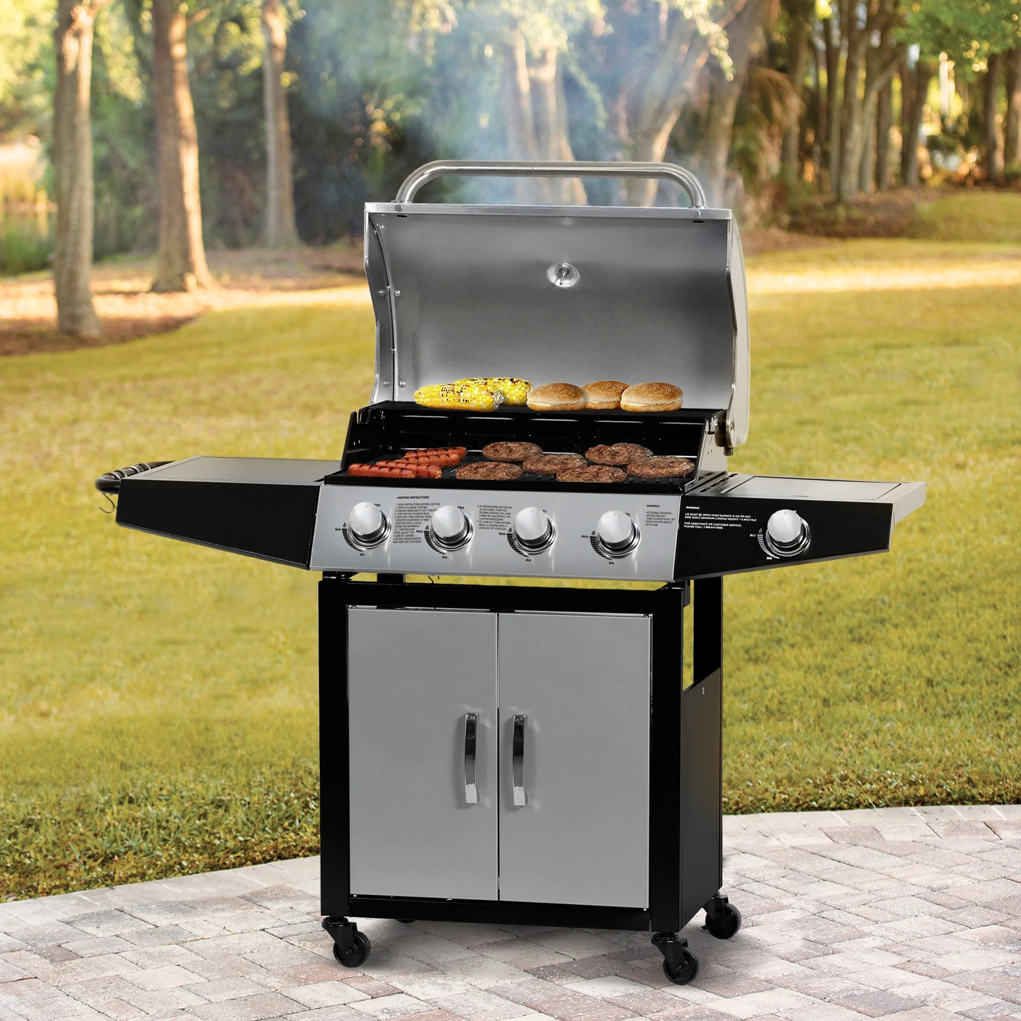 MASTER COOK 4 Burner Propane Gas Grill with Side Burner, Outdoor Stainless Steel Barbecue Grill