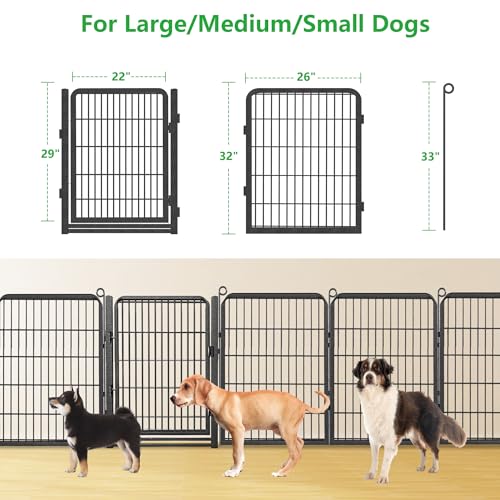 Dog Playpen Outdoor with Low Threshold Full Gate, 32" Height 10 Panels Large Dog Fence Outdoor for Yard, Heavy Duty Pet Playpen Metal Play Pen Portable Fence for RV Camping, Yard