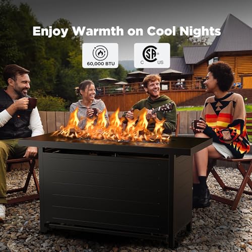 Ciays 42 Inch Gas Fire Pit Table, 60,000 BTU Propane Pits for Outside with Steel Lid and Lava Rock, 2 in 1 Firepit Table Gatherings Parties on Patio Deck Garden Backyard, Black