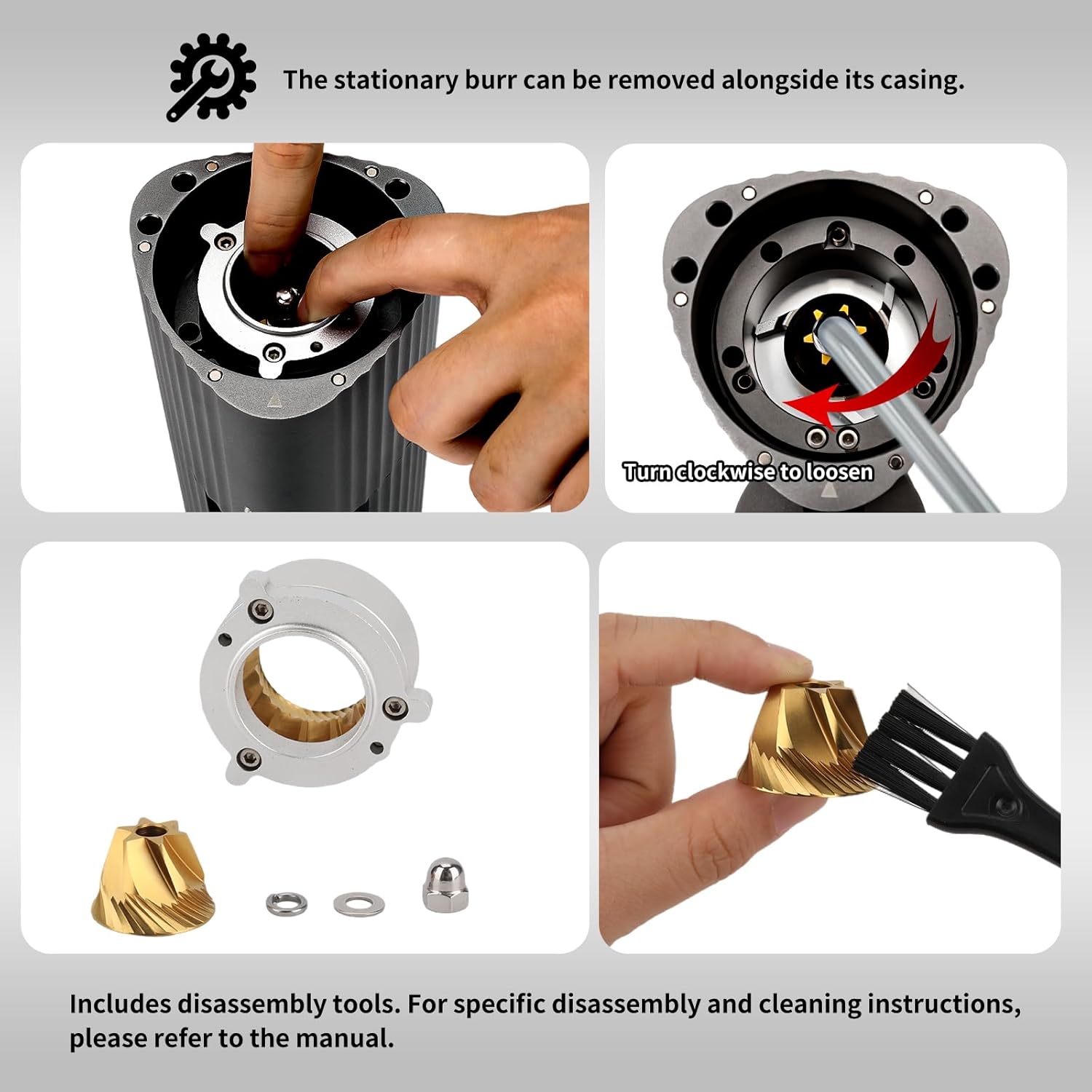 Electric Burr Coffee Grinder, Professional Espresso Grinder, Quiet Compact, 65g Single Dose, 90 Adjustable Settings, Easy to Use&Clean, Stainless-steel Burr Grinder, Great Flavor in Cold Brew