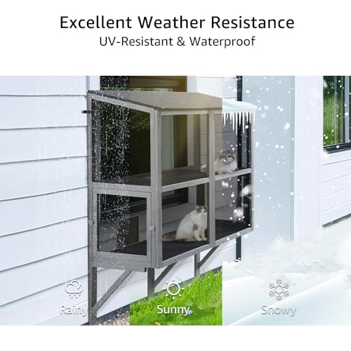 beeNbkks Bug Proof Cat Catio, Window Box Enclosure for Indoor Cats, Wooden Cat Window Perch House, Expandable for Multi Cats, Secure Comfortable Outdoor Haven for Cats, Keep Bugs Insects Out