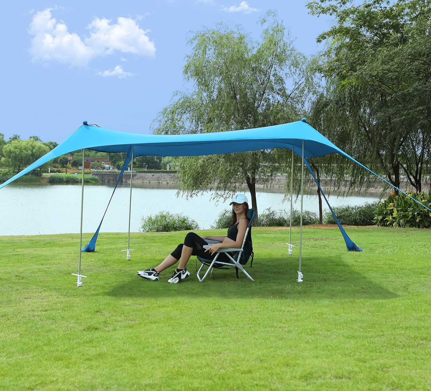 Sunhigo Beach Shade Canopy UPF50+ Family Beach Tent with 4 Aluminum Poles, Sand Shovel and Carry Bag, Portable Beach Sunshade Pop Up Sun Shelter for Beach,Fishing,Backyard and Picnics (10x10 Ft,Navy)