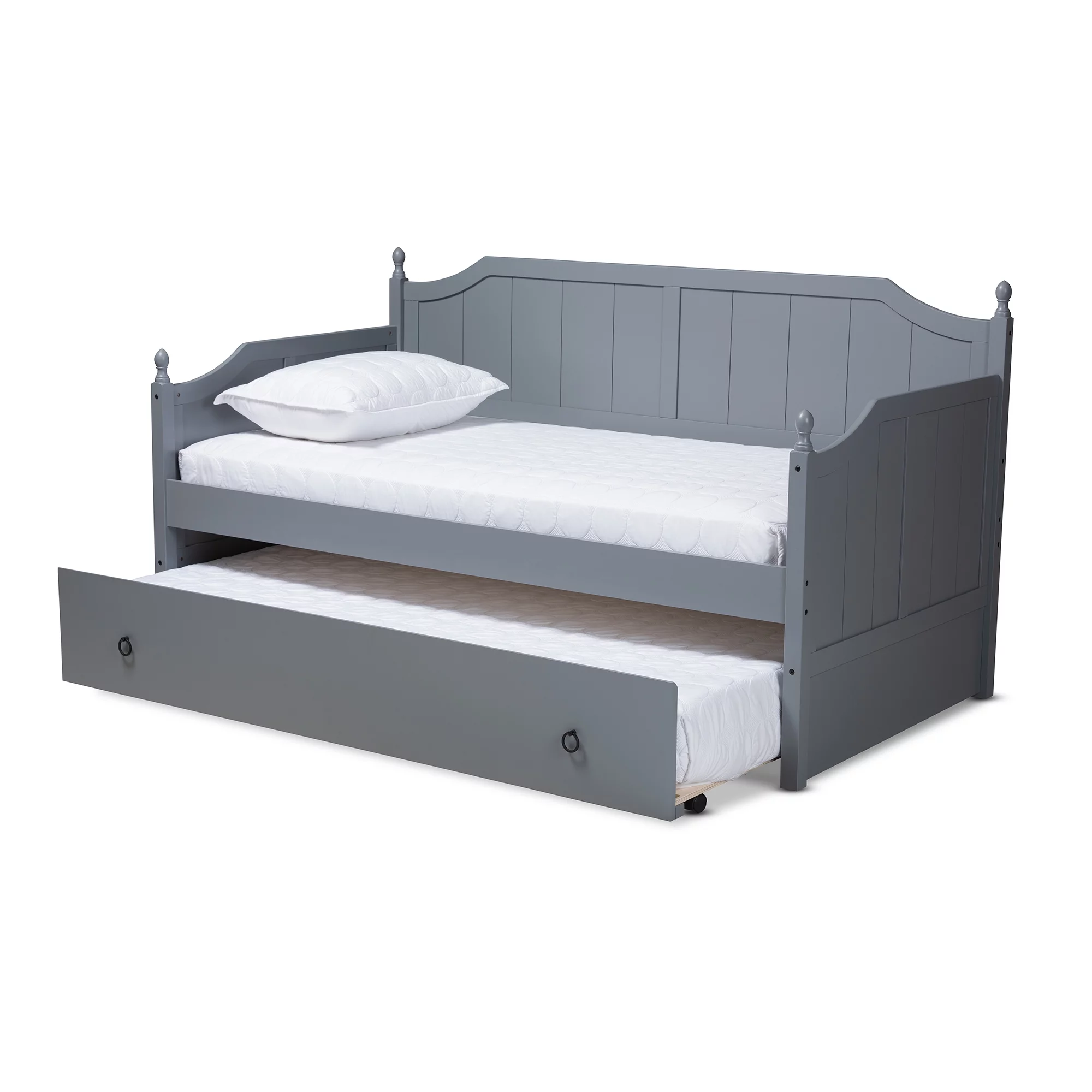 Baxton Studio Millie Cottage Farmhouse Wood Daybed with Trundle, Twin, Grey