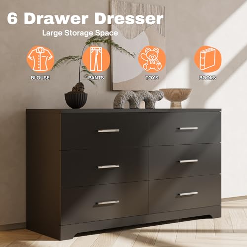 8 Drawer Dresser for Bedroom, Black Bedroom Dresser with Deep Drawers, Wood Chest of Drawers with Storage, 55 Inch Long Dresser Bedroom Furniture, 55.1" X 15.7" X 31.5"
