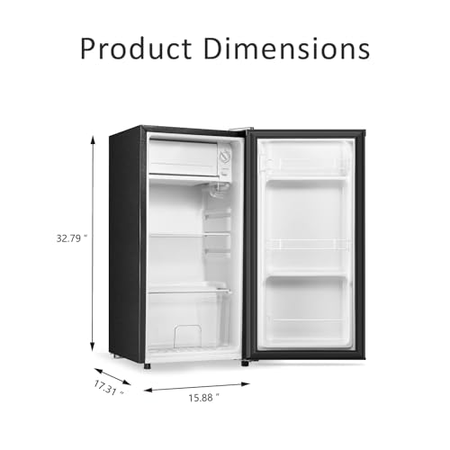 Seaoola Mini Fridge with Freezer, Single Door 3.1 Cu.Ft, Compact Mini Refrigerator, LED Light, Adjustable Thermostat, Removable Glass Shelves, Small Refrigerator for Dorm/Office/Bedroom(Black)