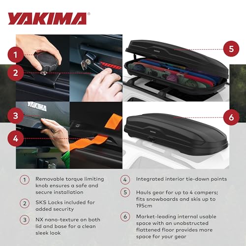 Yakima Roof Cargo Carrier, Vehicle Rooftop Hard Shell Travel Storage Box with SKS Lock, SkyBox NX XL, 18 Cubic Feet, Black