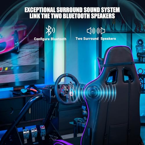 GTPLAYER Racing Simulator Cockpit with Seat and Bluetooth Speakers, Racing Style Reclining Seat and Ultra-Sturdy Alloy Steel Frame, A/B Box (Blue)