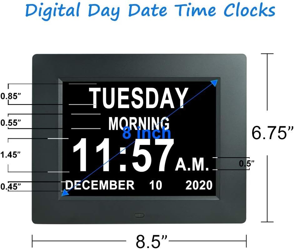 [2022 Upgrade] Extra Large Digital Calendar Day Date Clock with 12 Alarm Options Non-Abbreviated Day & Month impaired Vision Dementia Clocks for Senior Elderly