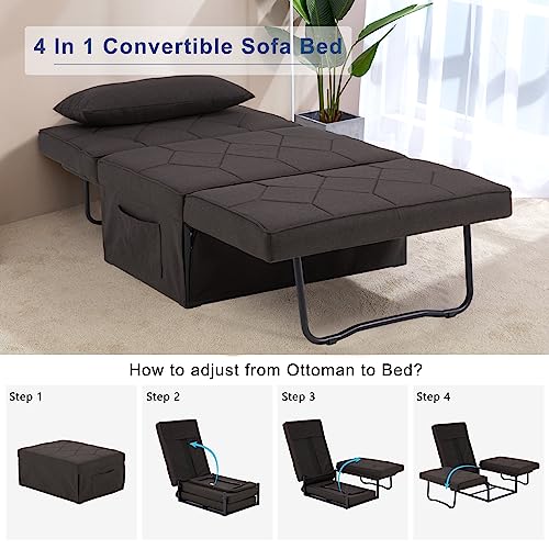 Mdeam Upgraded Sleeper Chair Bed Sofa Bed 4 in 1 Multi-Function Folding Ottoman Bed with Adjustable Backrest for Small Apartment/Living Room,No Installation(Dark Brown)
