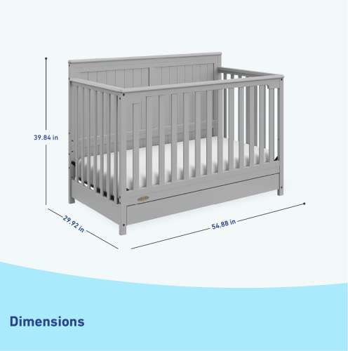 Graco Hadley 5-in-1 Convertible Crib with Drawer (White) – GREENGUARD Gold Certified, Crib with Drawer Combo, Full-Size Nursery Storage Drawer, Converts to Toddler Bed, Daybed