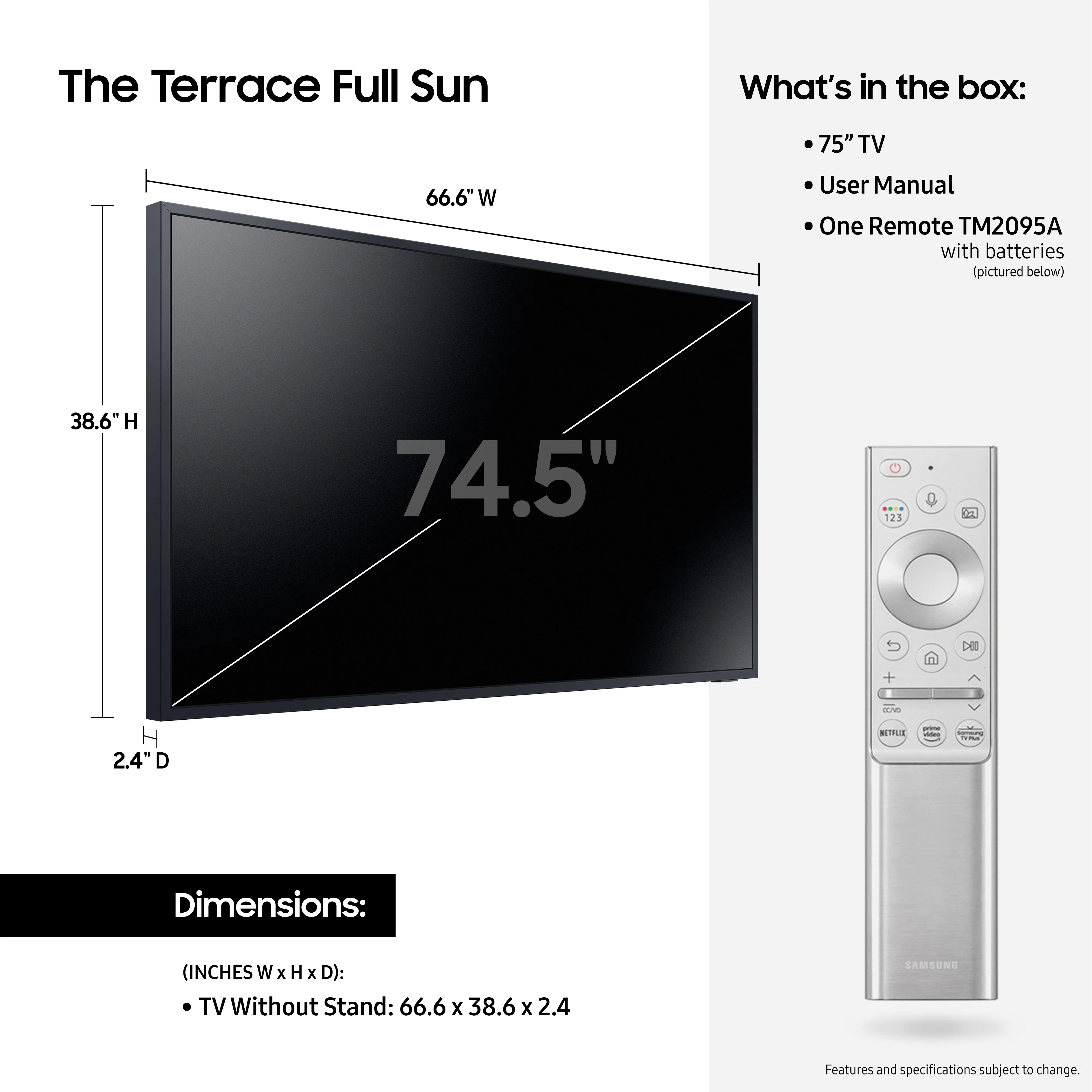SAMSUNG 75" Class The Terrace Full Sun Outdoor QLED 4K (2160P) LED Smart TV QN75LST9TAFXZA