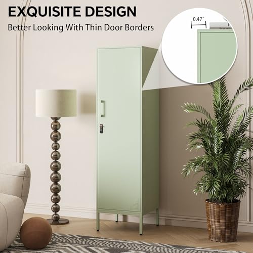 Metal Locker, Storage Cabinet with Digital Lock, Steel File Cabinet with 3 Adjustable Shelves for School, Living Room, Bedroom, Office (Green)