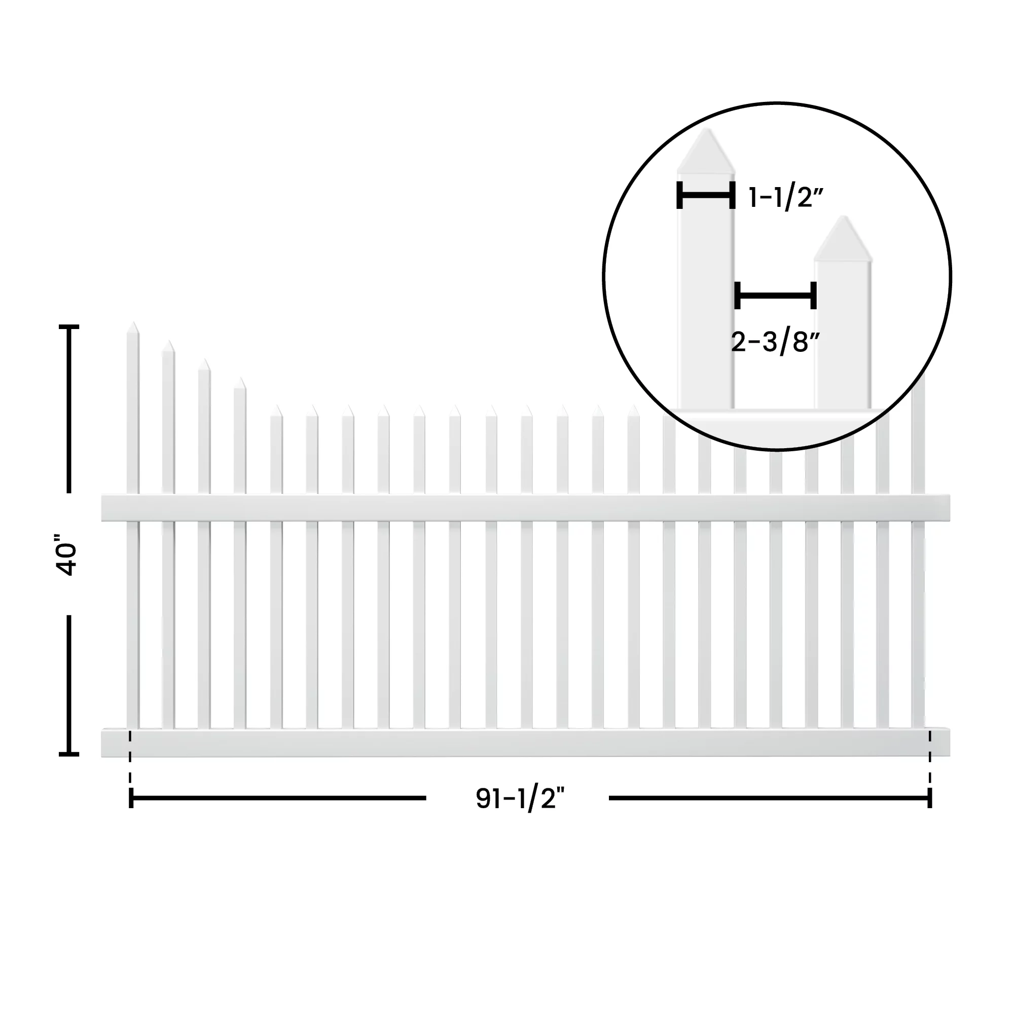 Alexandria 42 in. x 8 ft. Cut Scalloped White Vinyl Picket Fence Panel