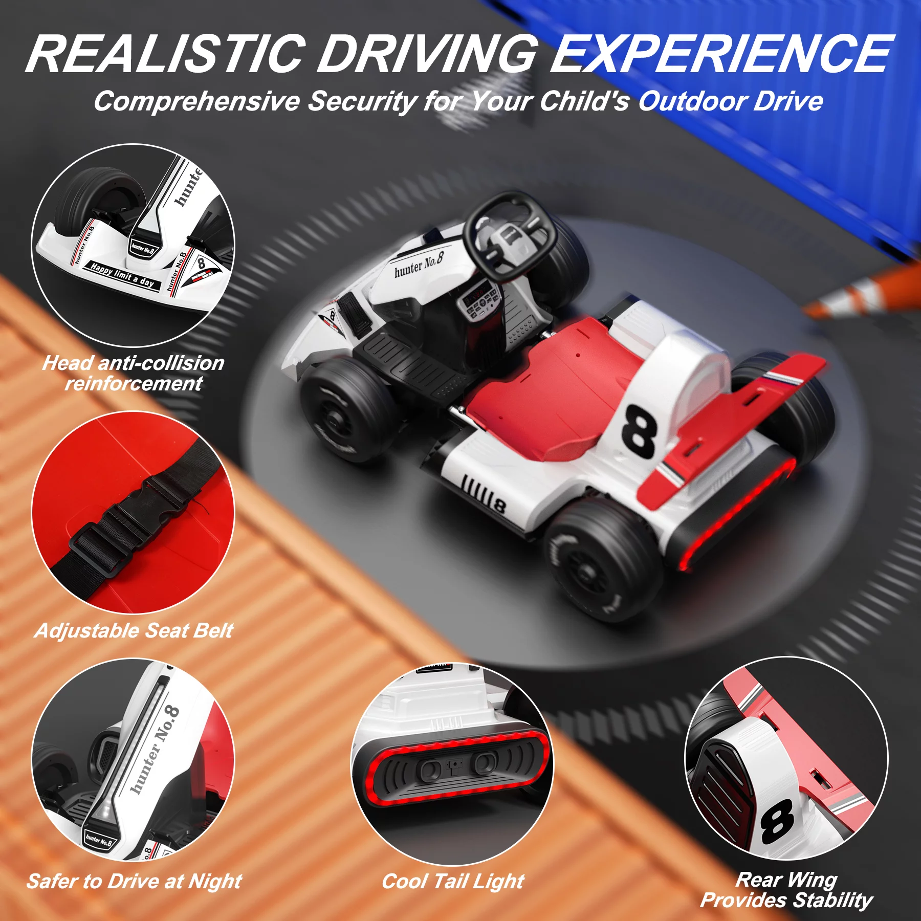XJD Electric Go Kart 12V 7Ah Battery Powered Pedal Go Karts for 3+ Kids Adults Ride on Car Electric Vehicle Car Racing Drift Car Gift for Boys Girls with Bluetooth/FM and Remote Control, White