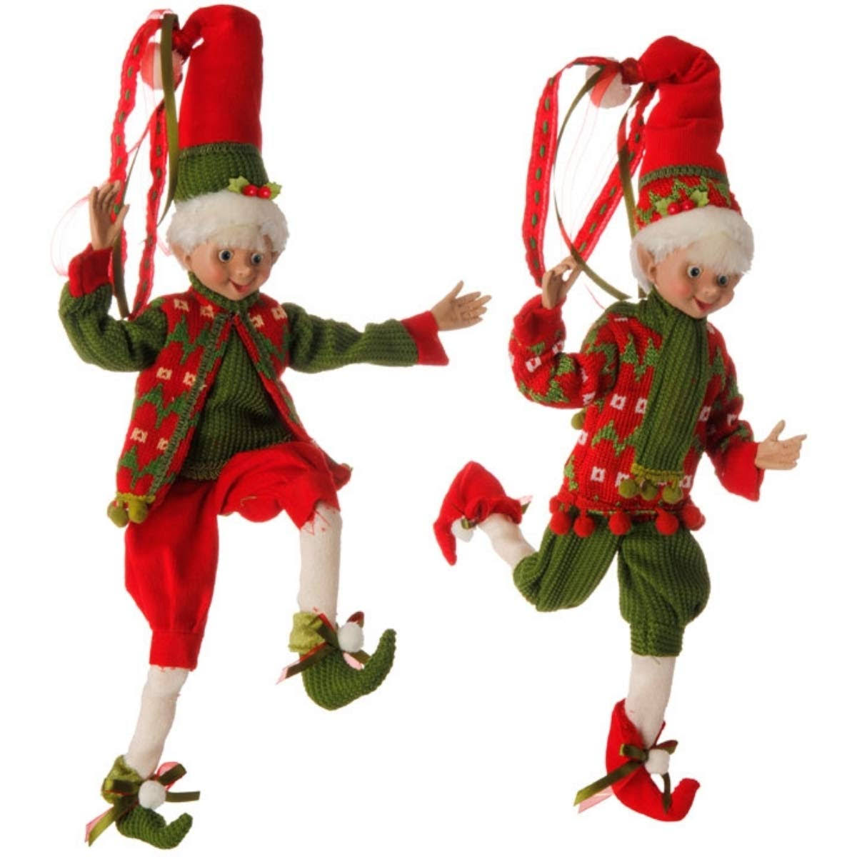 Raz Imports 16x22 Red and Green Holly Posable Elf Set