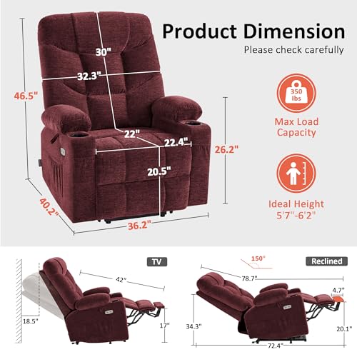 MCombo Power Lift Recliner Chair with Extended Footrest for Elderly People, Fabric 7287 (Navy Blue, Medium)