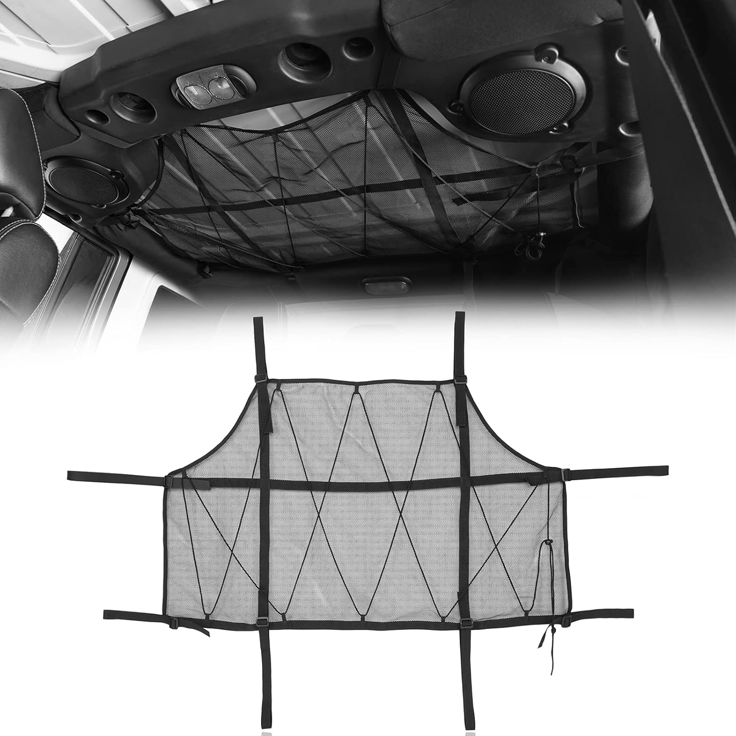 Hooke Road JKU Attic Overhead Storage Cargo Net Compatible with Jeep Wrangler JK Unlimited 4-Door 2007-2018