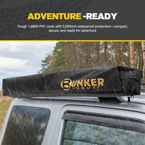 BUNKER INDUST Vehicle Side Shower Tent with Roof, Car Portable Privacy Shower Bathroom, Outdoor Camping Awning Shower Room Waterproof, Built-in LED Light for Night, Black