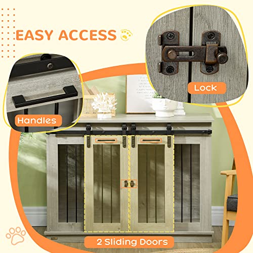 PawHut Dog Crate Furniture with Divider, Dog Crate End Table for Small to Large Dogs, Large Indoor Dog Kennel with Double Doors, 47" W x 23.5" D x 35" H, Oak